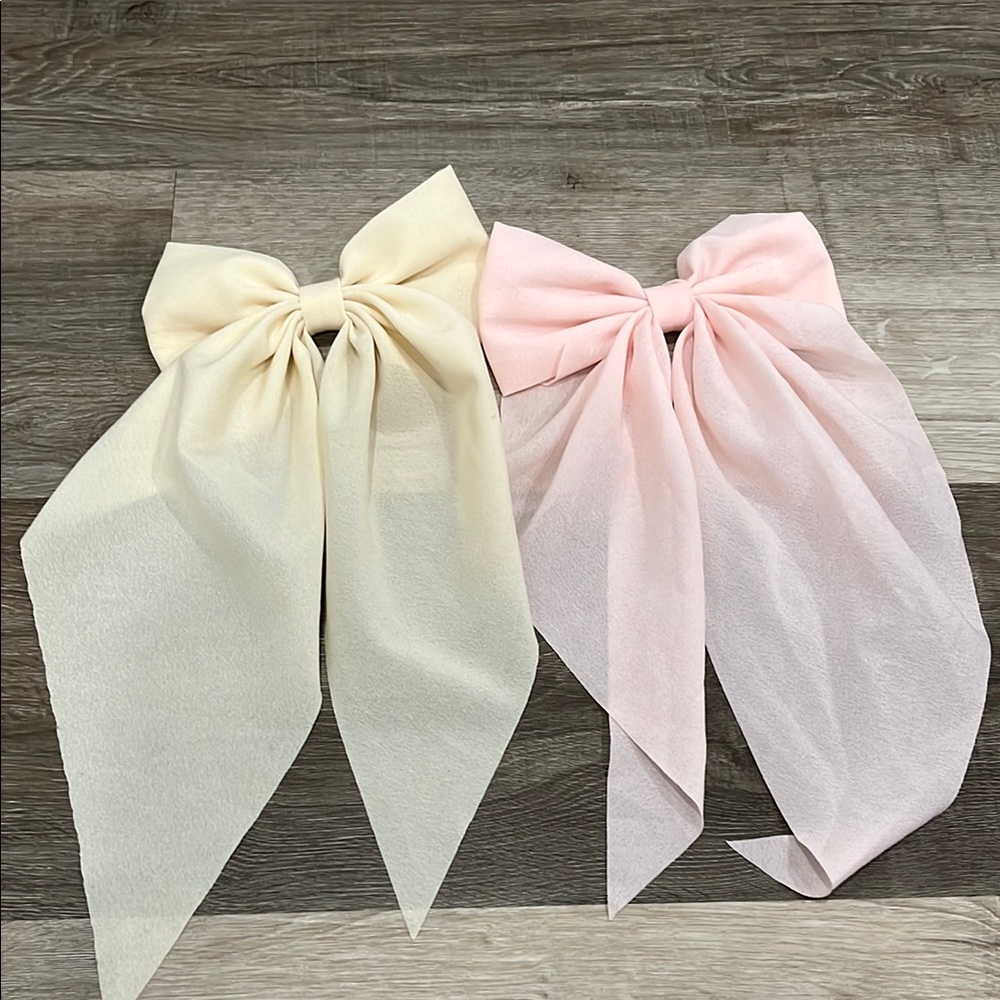 Cream and Pink Hair Bows